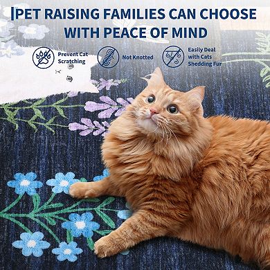 Garvee Cats & Flowers Area Rug Machine Washable Non Slip Pet-Friendly Soft Floor Rug for Homes