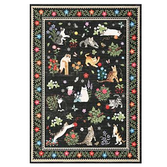 Garvee Cats & Flowers Area Rug Machine Washable Non Slip Pet-Friendly Soft Floor Rug for Homes