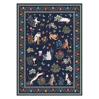 Garvee Cats & Flowers Area Rug Machine Washable Non Slip Pet-Friendly Soft Floor Rug for Homes