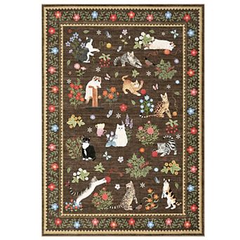 Garvee Cats & Flowers Area Rug Machine Washable Non Slip Pet-Friendly Soft Floor Rug for Homes