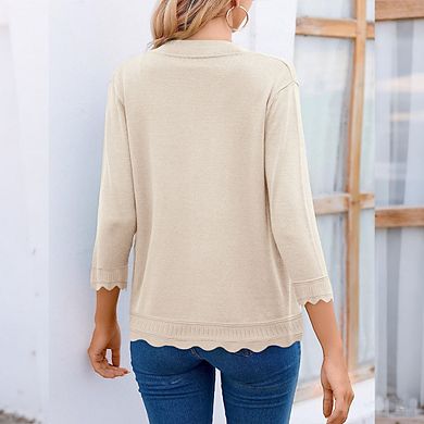 Womens 3/4 Sleeve Open Front Knit Crop Bolero Cardigan Sweater