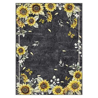 Garvee Sunflower & Insects Area Rug Machine Washable Low Pile Non Slip Carpet for Home Decoration