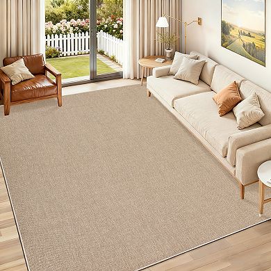 Garvee Modern Solid Color Woven Area Rug Machine Washable Minimalist Design for High-Traffic Areas