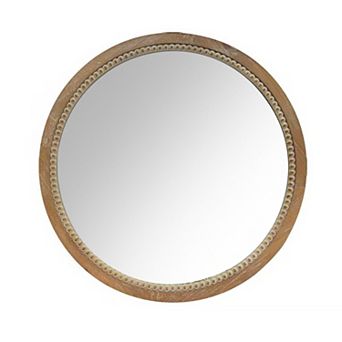 Round Distressed Wood Beaded Wall Mirror 23.62" Farmhouse Vintage Accent Mirror for Bathroom Bedroom