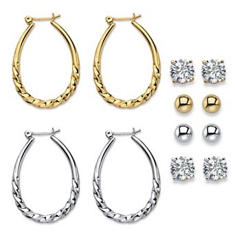 PalmBeach Jewelry 8 ct w. CZ Goldtone and Silvertone 6-Pair Set of Stud and Hoop Earrings
