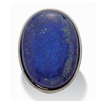 PalmBeach Jewelry Oval Genuine Blue Lapis Platinum-Plated Ring
