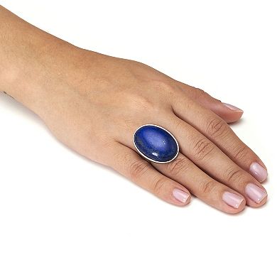 PalmBeach Jewelry Oval Genuine Blue Lapis Platinum-Plated Ring
