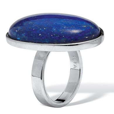 PalmBeach Jewelry Oval Genuine Blue Lapis Platinum-Plated Ring