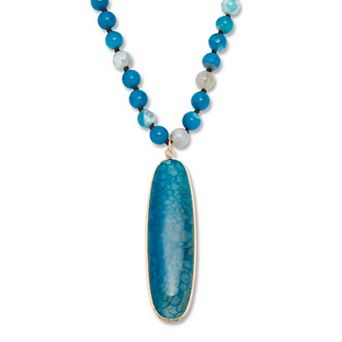 PalmBeach Jewelry Genuine Blue Agate Cabochon Goldtone Drop Necklace, 34 in