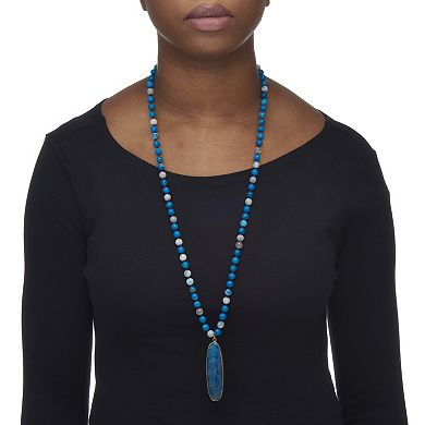 PalmBeach Jewelry Genuine Blue Agate Cabochon Goldtone Drop Necklace, 34 inches