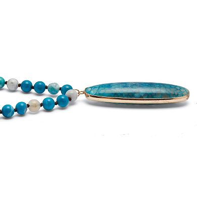 PalmBeach Jewelry Genuine Blue Agate Cabochon Goldtone Drop Necklace, 34 inches