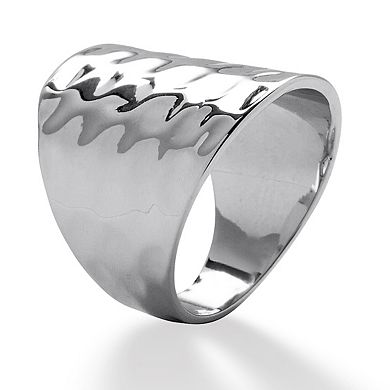 PalmBeach Jewelry Platinum-Plated Hammered-Style Cigar Band Ring