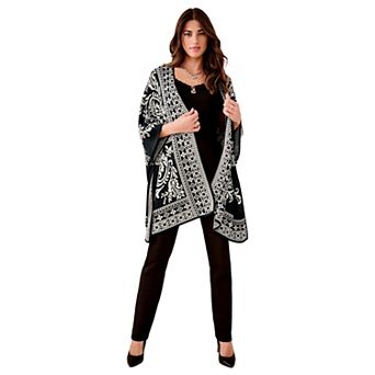 Roaman's Women's Plus Size Geometric Jacquard Poncho
