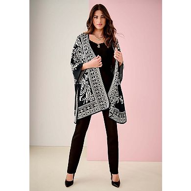 Roaman's Women's Plus Size Geometric Jacquard Poncho
