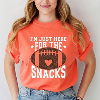 I'm Just Here For The Snacks Football Glitter - Women's Garment Dyed Graphic T-Shirt