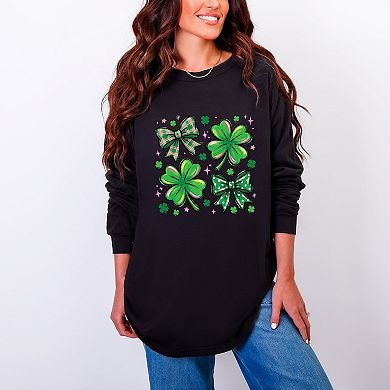 Clover Stars Coquette - Women's Garment Dyed Long Sleeve Graphic T-Shirt