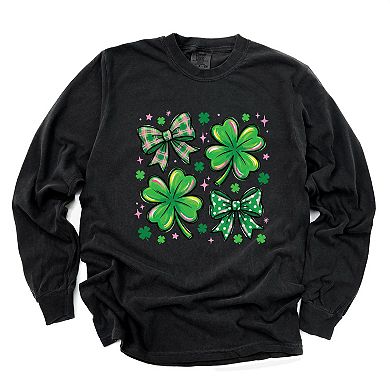 Clover Stars Coquette - Women's Garment Dyed Long Sleeve Graphic T-Shirt