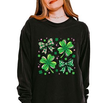Clover Stars Coquette - Women's Garment Dyed Long Sleeve Graphic T-Shirt