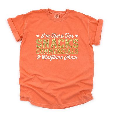 I'm Here For Snacks Commercials & Halftime Show Glitter - Women's Garment Dyed Graphic T-Shirt