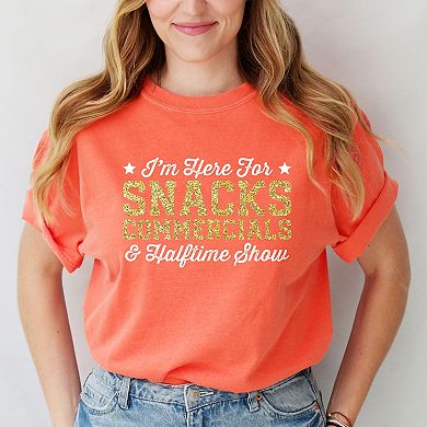 I'm Here For Snacks Commercials & Halftime Show Glitter - Women's Garment Dyed Graphic T-Shirt