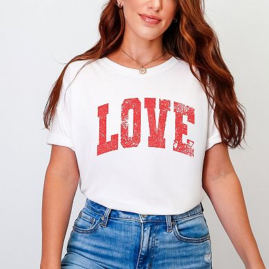 Love Varsity Arched Distressed - Women's Garment Dyed Graphic T-Shirt