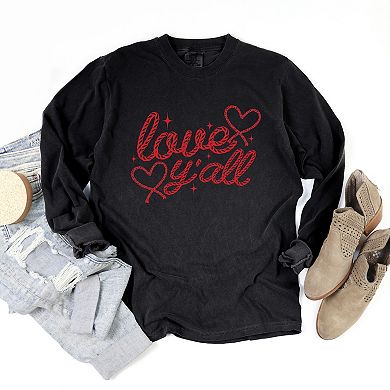 Love Y'all Rope - Women's Garment Dyed Long Sleeve Graphic T-Shirt
