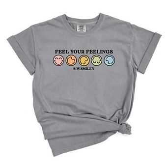S.W.Smiley Feel Your Feelings Rainbow Smileys - Women's Garment Dyed Graphic T-Shirt