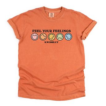 S.W.Smiley Feel Your Feelings Rainbow Smileys - Women's Garment Dyed Graphic T-Shirt