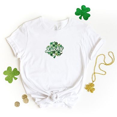 Lucky Clover Patchwork Print - Women's Short Sleeve Graphic T-Shirt