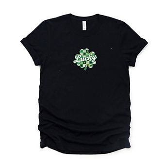 Lucky Clover Patchwork Print - Women's Short Sleeve Graphic T-Shirt