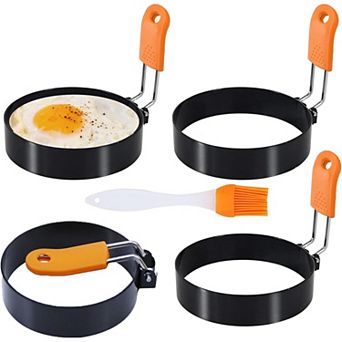 Great Ambitions 3.5" Egg Rings Set of 4 with Silicone Handle,for Frying Eggs,w Silicone Oil Brush
