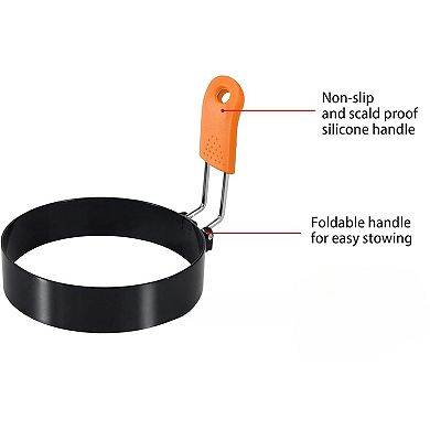 Great Ambitions 3.5" Egg Rings Set of 4 with Silicone Handle,for Frying Eggs,w Silicone Oil Brush
