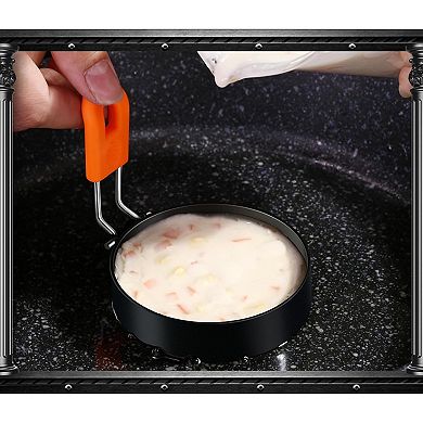 Great Ambitions 3.5" Egg Rings Set of 4 with Silicone Handle,for Frying Eggs,w Silicone Oil Brush