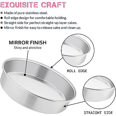 Great Ambitions 8 In Cake Pan Set of 3,Stainless Steel Round Layer Cake Baking Pans,Dishwasher Safe