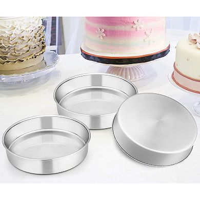 Great Ambitions 8 In Cake Pan Set of 3,Stainless Steel Round Layer Cake Baking Pans,Dishwasher Safe
