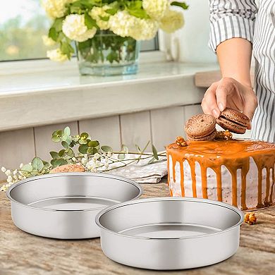 Great Ambitions 8 In Cake Pan Set of 3,Stainless Steel Round Layer Cake Baking Pans,Dishwasher Safe