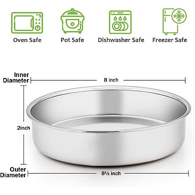 Great Ambitions 8 In Cake Pan Set of 3,Stainless Steel Round Layer Cake Baking Pans,Dishwasher Safe