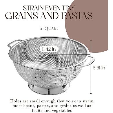 Great Ambitions Colander for Kitchen 5 Qt Stainless Steel Strainer with Handle