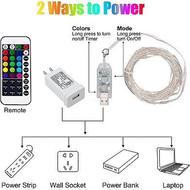 Great Ambitions Color Changing Fairy String Lights USB Silver Wire Lights with Remote and Timer