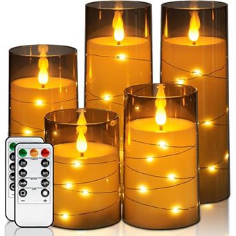 Great Ambitions Flameless Candles with Embedded Star String Fairy Lights,Remote Control and Timer