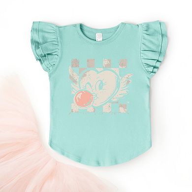 Heart Bubblegum Checkered - Flutter Sleeve Graphic T-Shirt