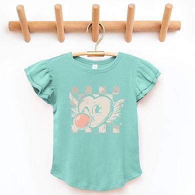 Heart Bubblegum Checkered - Flutter Sleeve Graphic T-Shirt