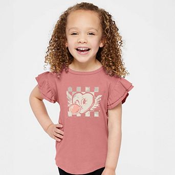 Heart Bubblegum Checkered - Flutter Sleeve Graphic T-Shirt