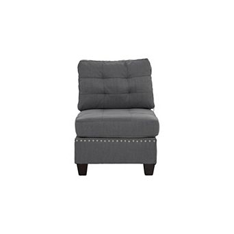 Tufted Armless Chair Grey Linen Like Fabric 1 pc Armless Chair Cushion Nail heads Wooden Legs