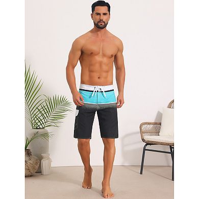 Summer Colorblock Beach Shorts for Men's Drawstring Shorts with Side Pocket