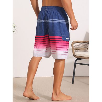 Striped Beach Shorts for Men's Drawstring Waist Vacation Board Shorts with Pockets