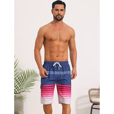 Striped Beach Shorts for Men's Drawstring Waist Vacation Board Shorts with Pockets