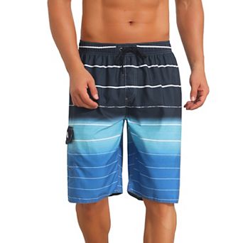 Striped Beach Shorts for Men's Drawstring Waist Vacation Board Shorts with Pockets