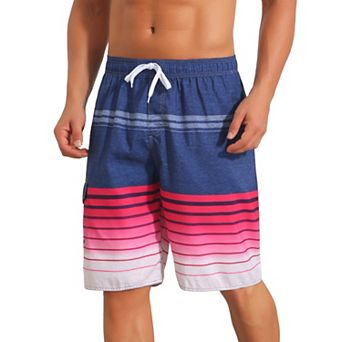 Striped Beach Shorts for Men's Drawstring Waist Vacation Board Shorts with Pockets