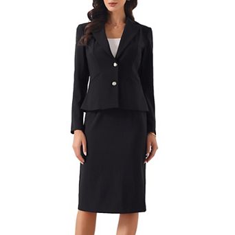 2 pc Suit Skirt Set for Women Long Sleeve Blazer Pencil Skirt Suits Formal Work Business Outfits